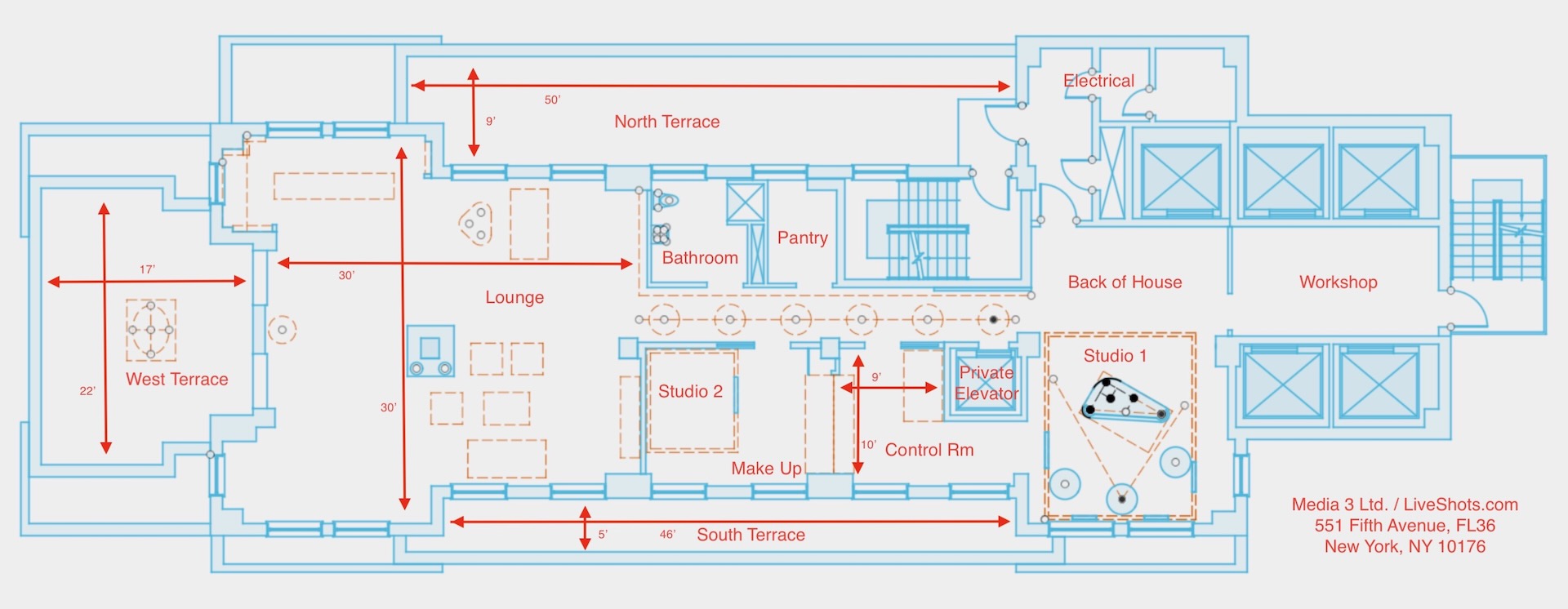 The penthouse floor plan — 551 Fifth Avenue, Floor 36.